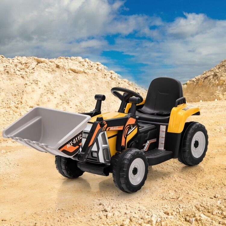 12V Electric Tractor RC Excavator Digger with Digging Bucket for Kids - Yellow - Image 3