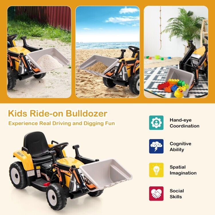12V Electric Tractor RC Excavator Digger with Digging Bucket for Kids - Yellow - Image 6