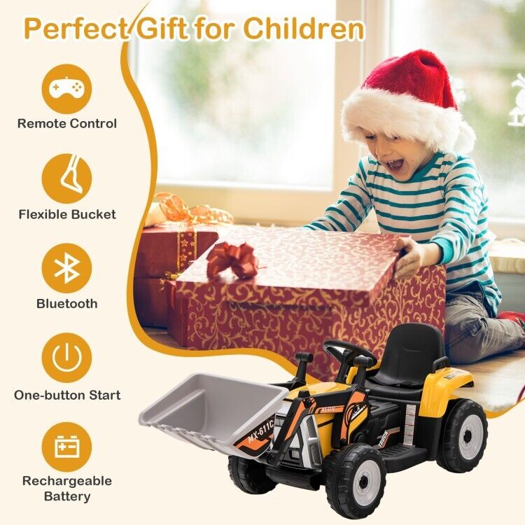 12V Electric Tractor RC Excavator Digger with Digging Bucket for Kids - Yellow - Image 7