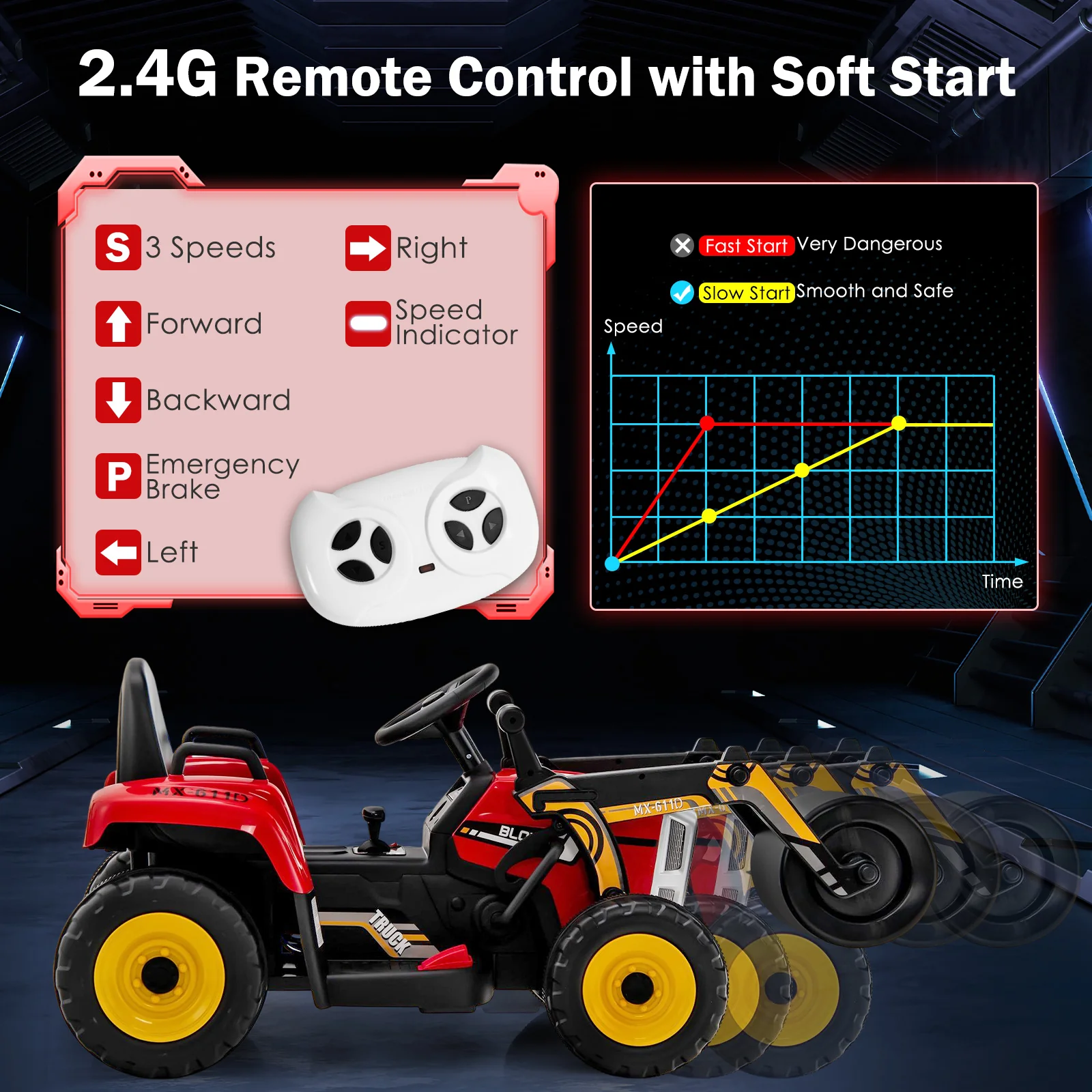 12V Electric Tractor with Remote Control, Music, and LED Lights for Kids - Image 30