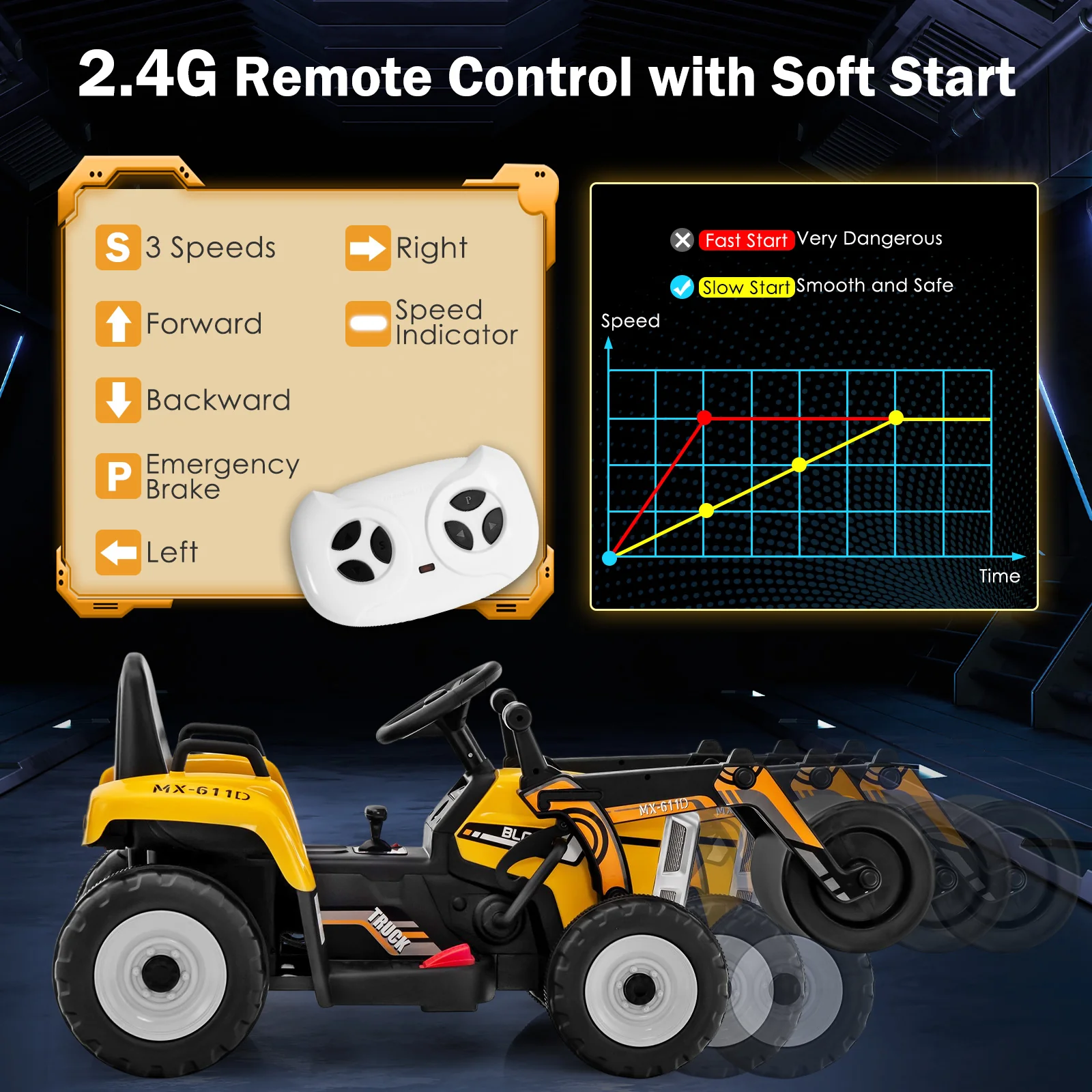 12V Electric Tractor with Remote Control, Music, and LED Lights for Kids - Image 38