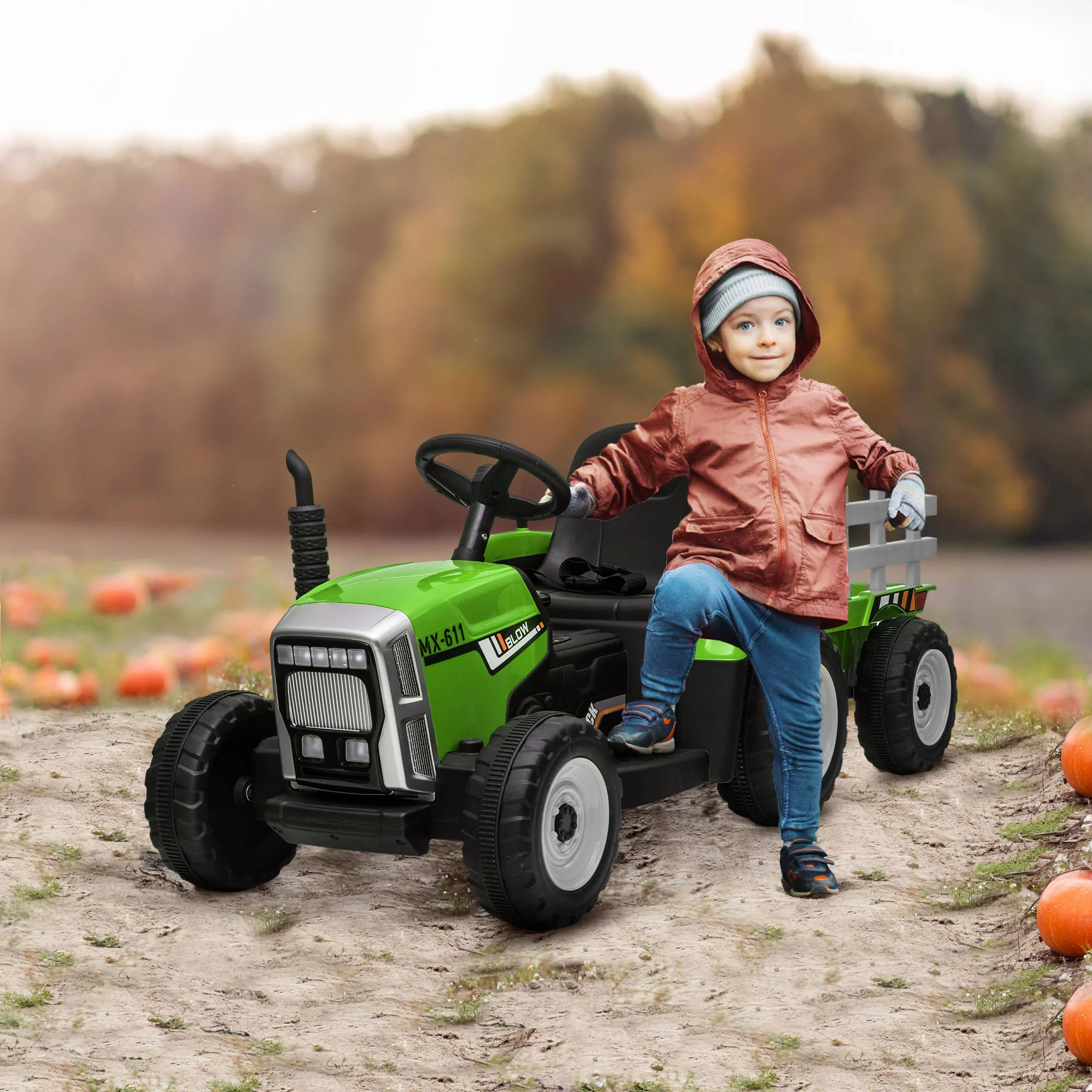 12V Electric Tractor with Trailer and Dual Motors for Kids - Image 13