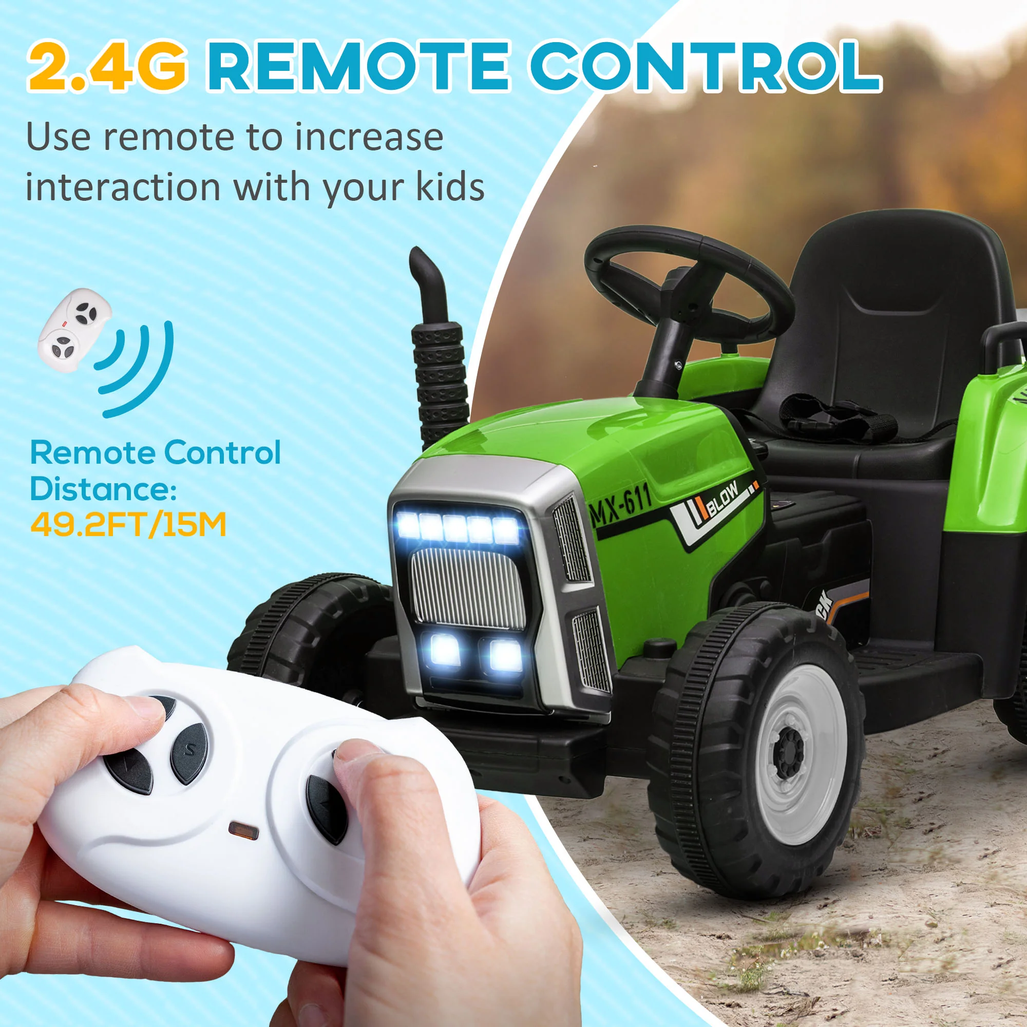 12V Electric Tractor with Trailer and Dual Motors for Kids - Image 18