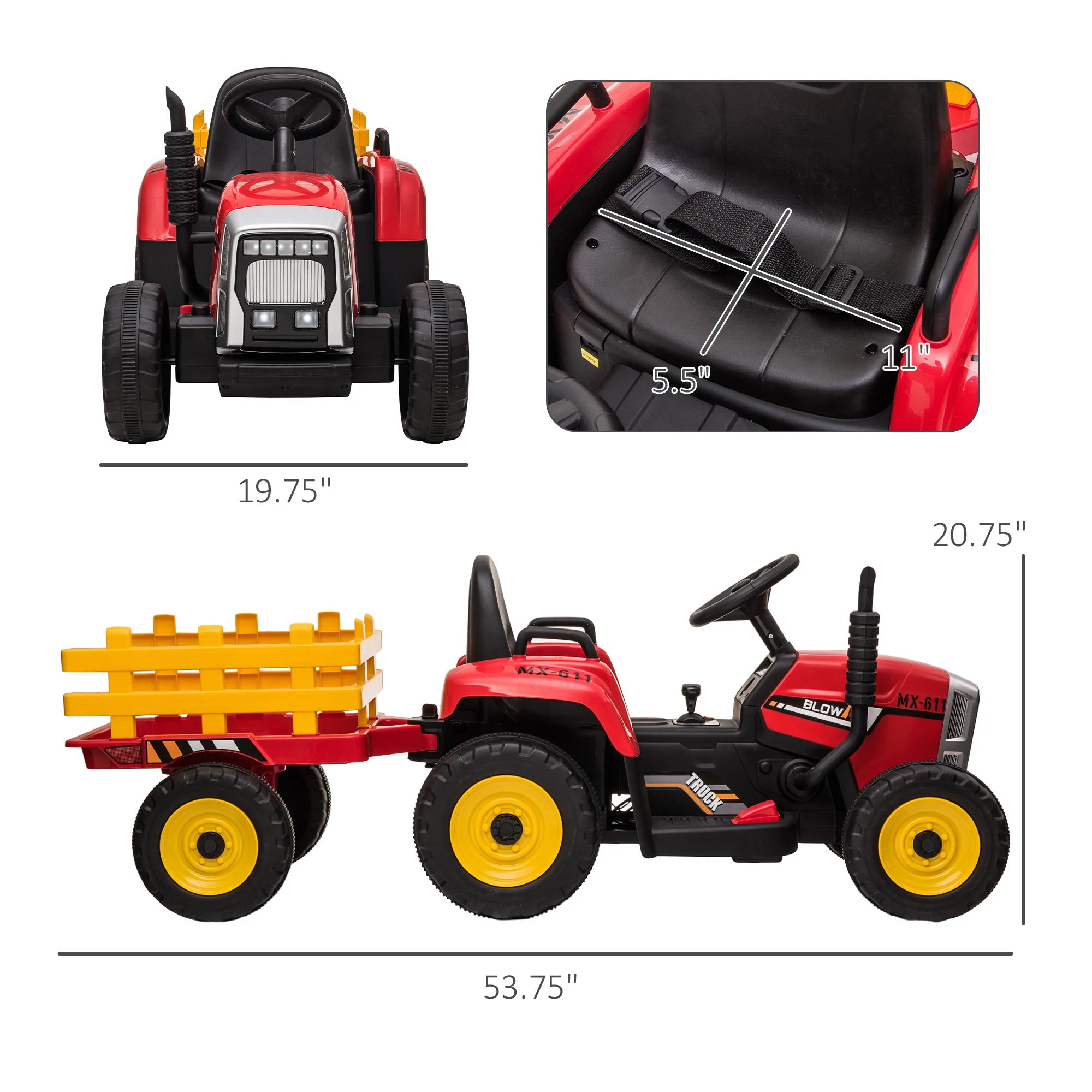 12V Electric Tractor with Trailer and Dual Motors for Kids - Image 3