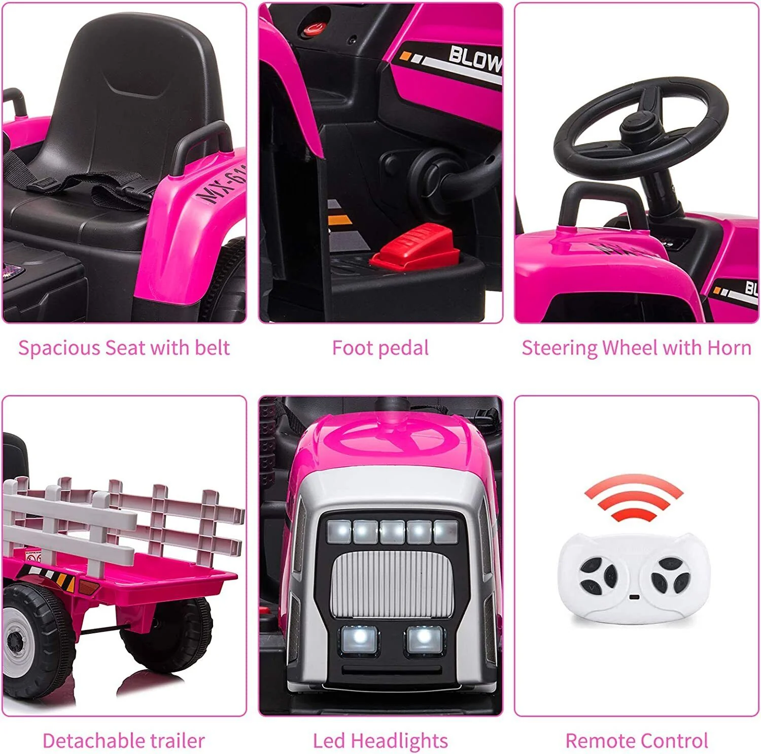 12V Electric Tractor with Trailer Ride-On Car for Toddlers with Remote Control - Image 8