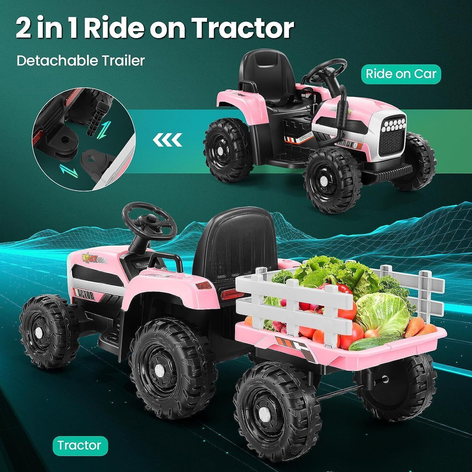 12V Electric Tractor with Trailer Ride-On Toy: Remote Control Fun for Kids! - Image 7