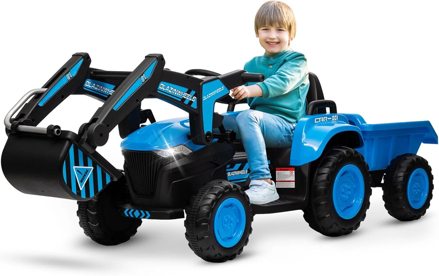 12V Electric 3-in-1 Kids Ride-On Vehicle Set with Excavator, Tractor, and Detachable Trailer - Image 2