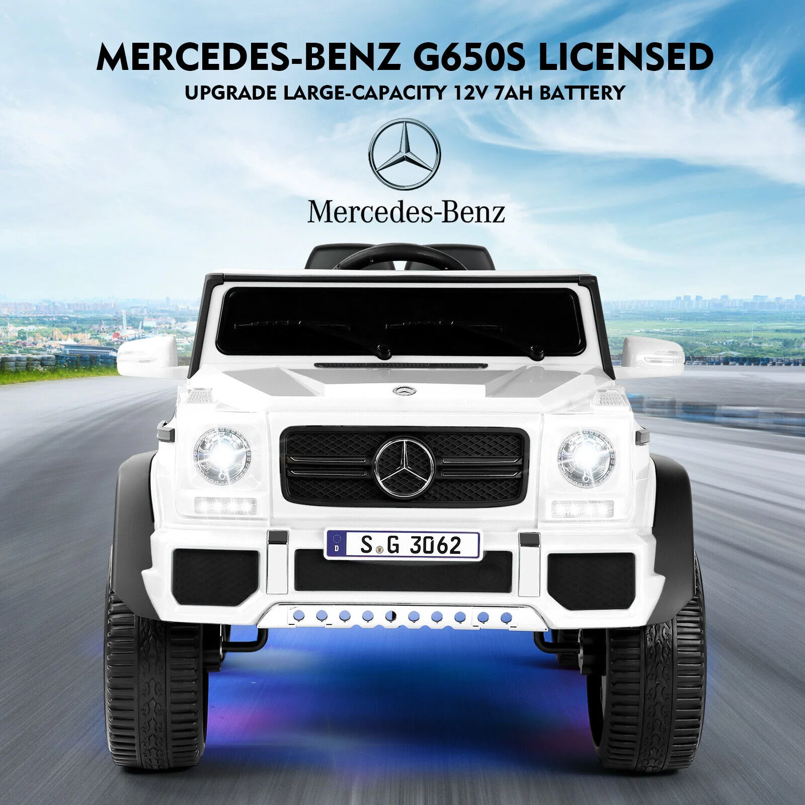 12V Electric White Mercedes-Benz Ride On Car with LED Lights, MP3 Player, and Remote Control for Kids - Image 3
