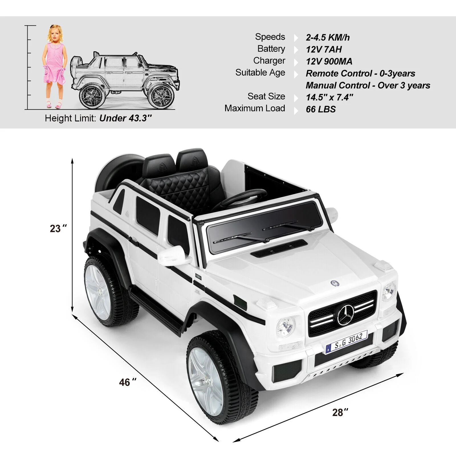 12V Electric White Mercedes-Benz Ride On Car with LED Lights, MP3 Player, and Remote Control for Kids - Image 6
