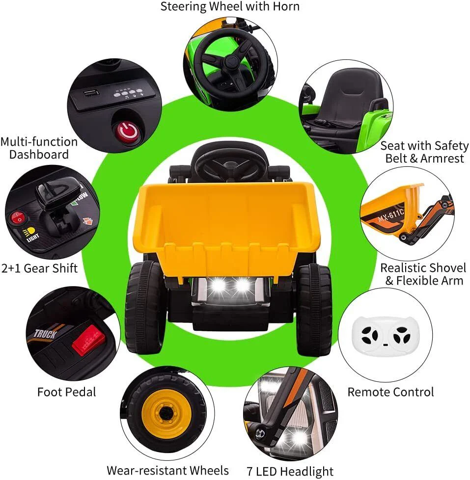 12V Excavator Ride-On Car with Remote Control and Threaded Tires for Toddlers - Image 12