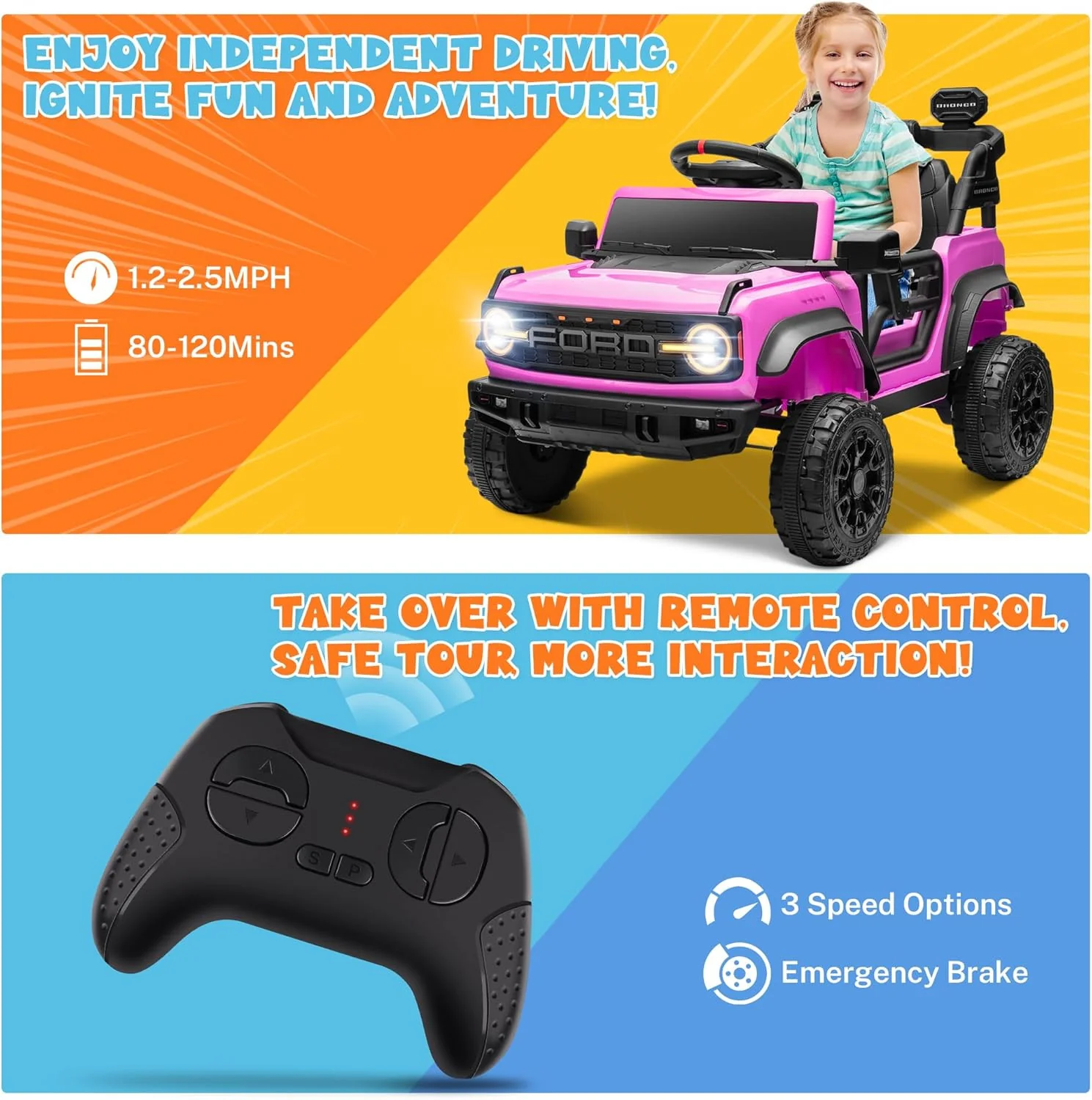 12V Electric Ford Bronco Raptor Ride-On Car for Kids - Image 4
