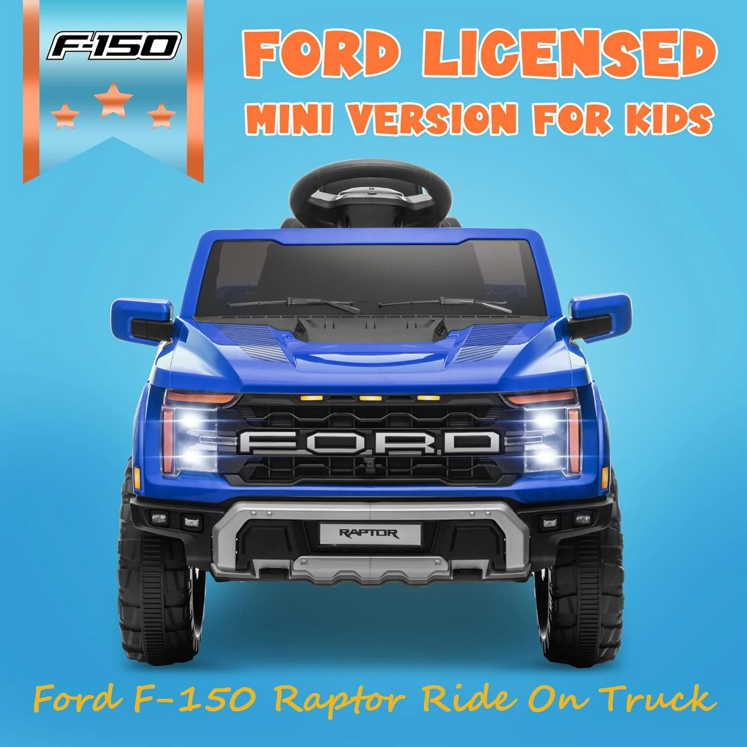 12V Ford F-150 Raptor Ride-On Truck with Remote Control, Lights, and Bluetooth - Image 2