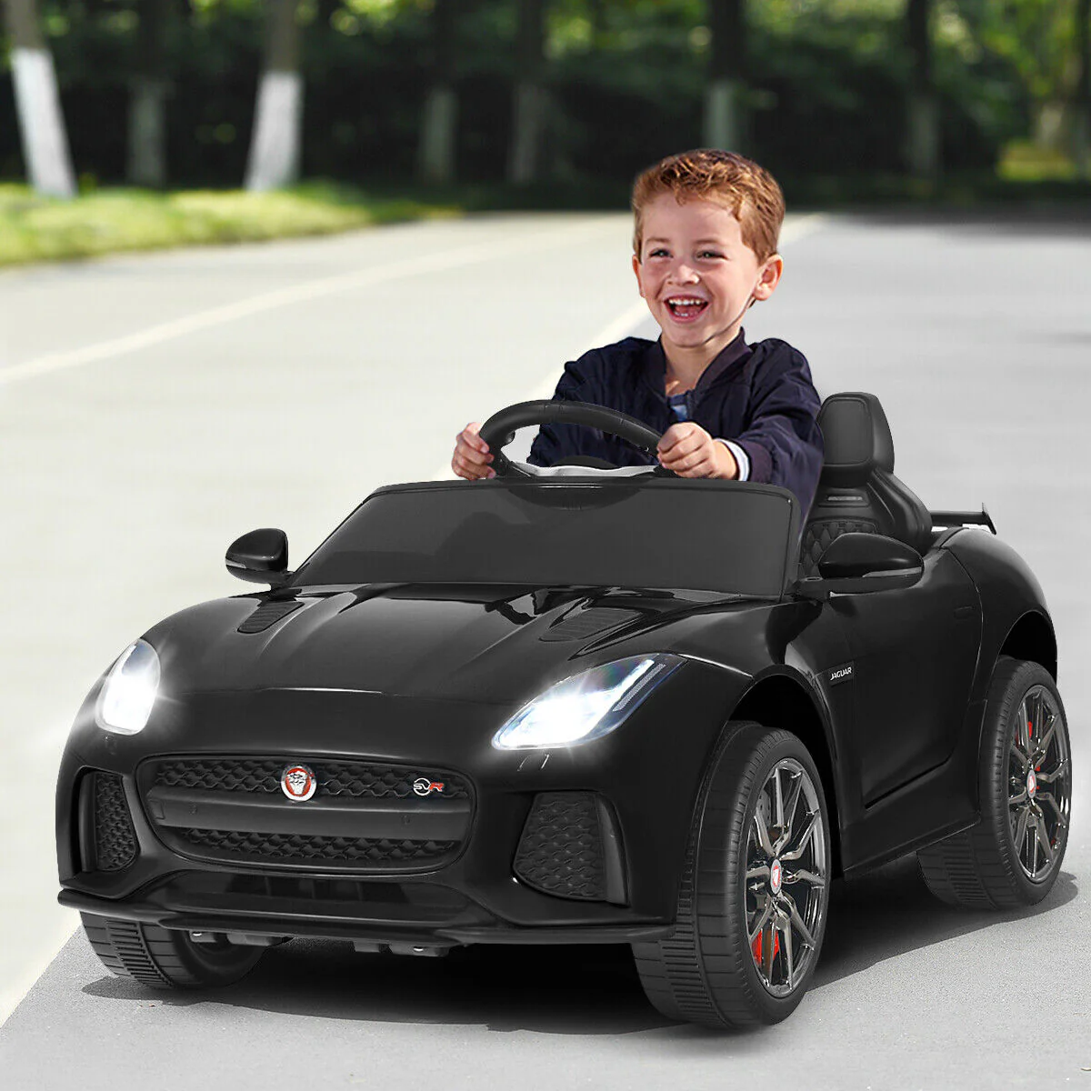 12V Jaguar F-Type SVR Licensed Kids Ride On Car with MP3 Player and Lights in Black - Image 4