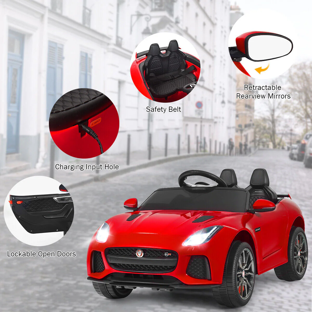 12V Jaguar F-Type SVR Licensed Kids Ride On Car with MP3 Player and Lights in Red - Image 10