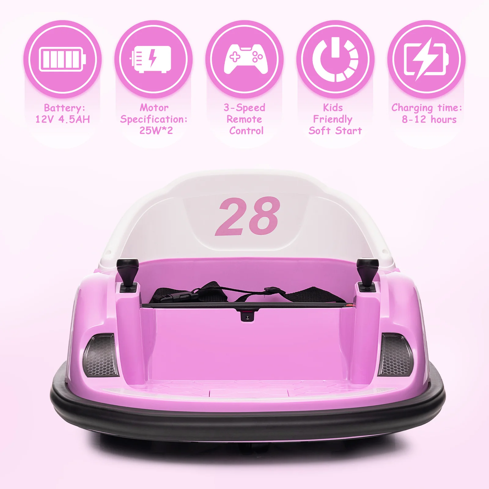 12V Kids Bumper Car with Remote Control, Battery Display, 360-Degree Spin, LED Lights, and Music - Image 3