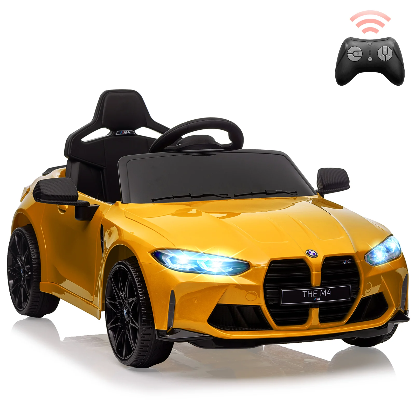 12V Licensed BMW M4 Kids Electric Ride-On Car with Suspension, 3 Speeds, Bluetooth, MP3, LED Lights, Remote Control
