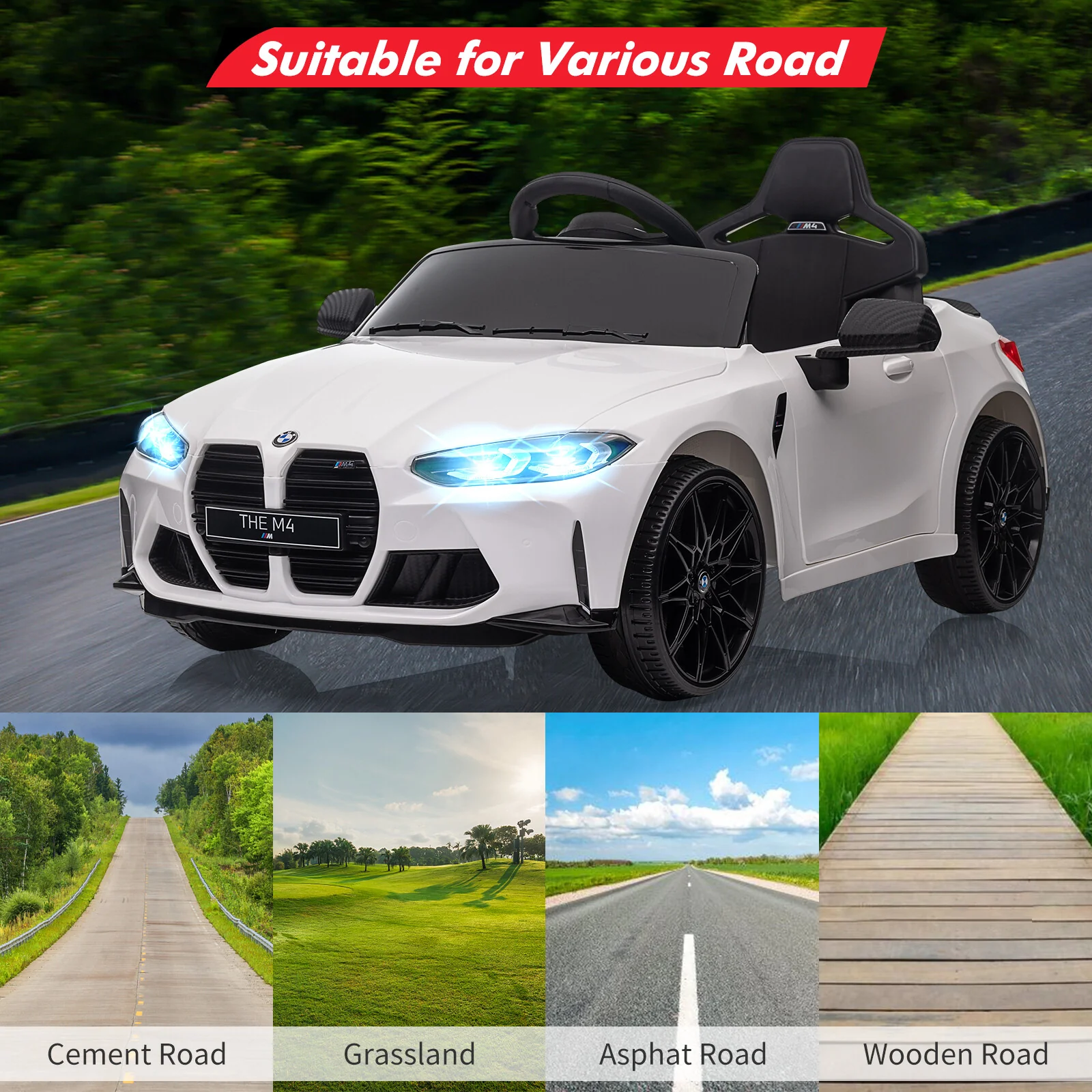 12V Licensed BMW M4 Kids Electric Ride-On Car with Suspension, 3 Speeds, Bluetooth, MP3, LED Lights, Remote Control - Image 3