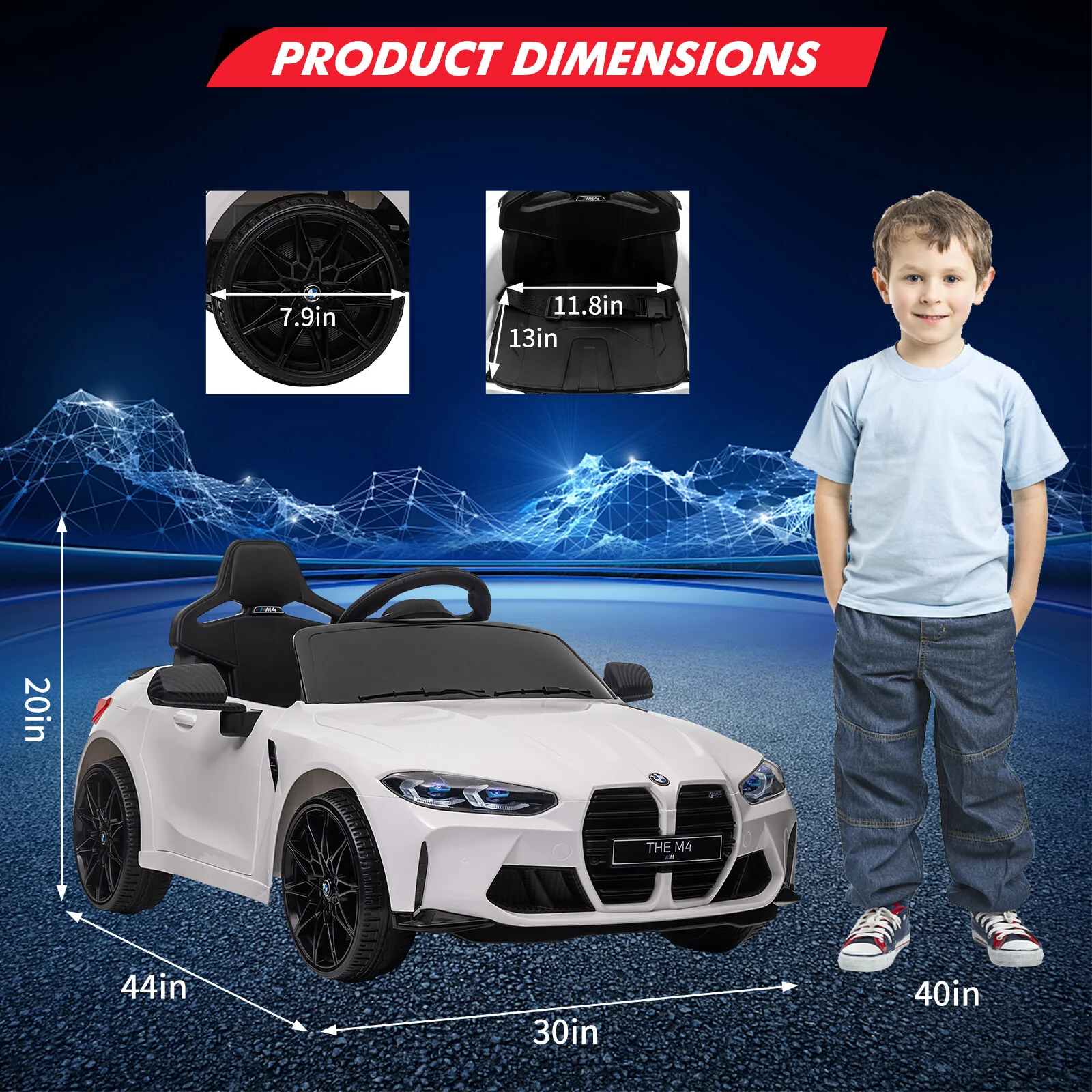 12V Licensed BMW M4 Kids Electric Ride-On Car with Suspension, 3 Speeds, Bluetooth, MP3, LED Lights, Remote Control - Image 4