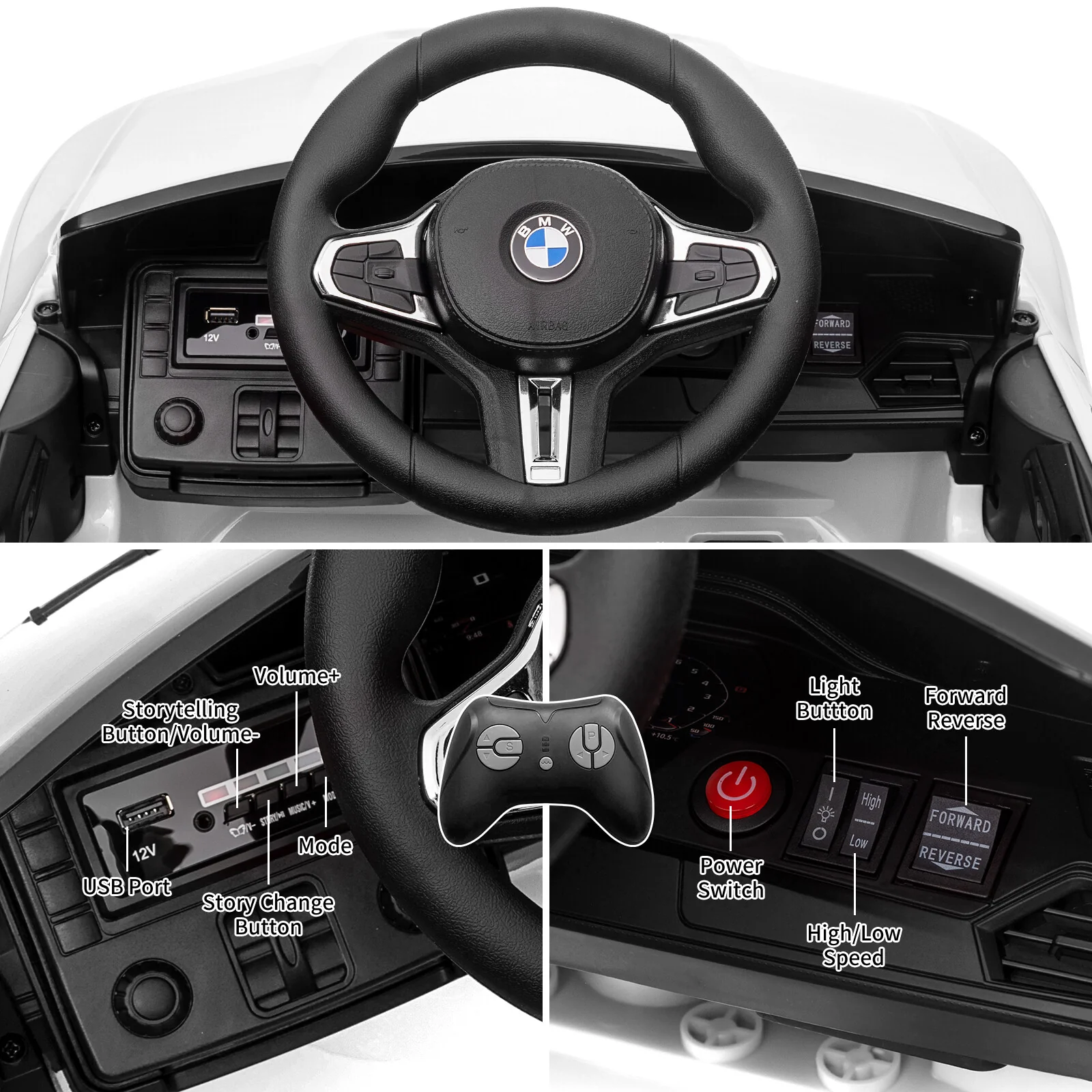 12V Licensed BMW M4 Kids Electric Ride-On Car with Suspension, 3 Speeds, Bluetooth, MP3, LED Lights, Remote Control - Image 5