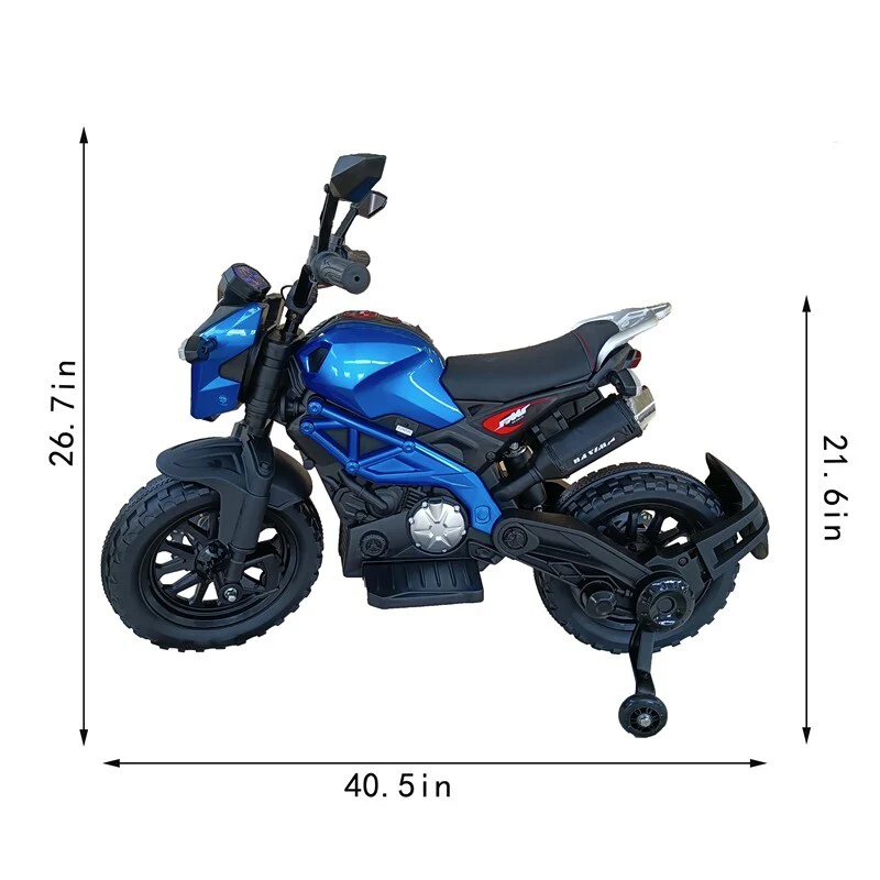 12V Kids Ride-On Motorcycle Toy with Training Wheels 1.8-3.2mph for Ages 3-6 Blue - Image 2