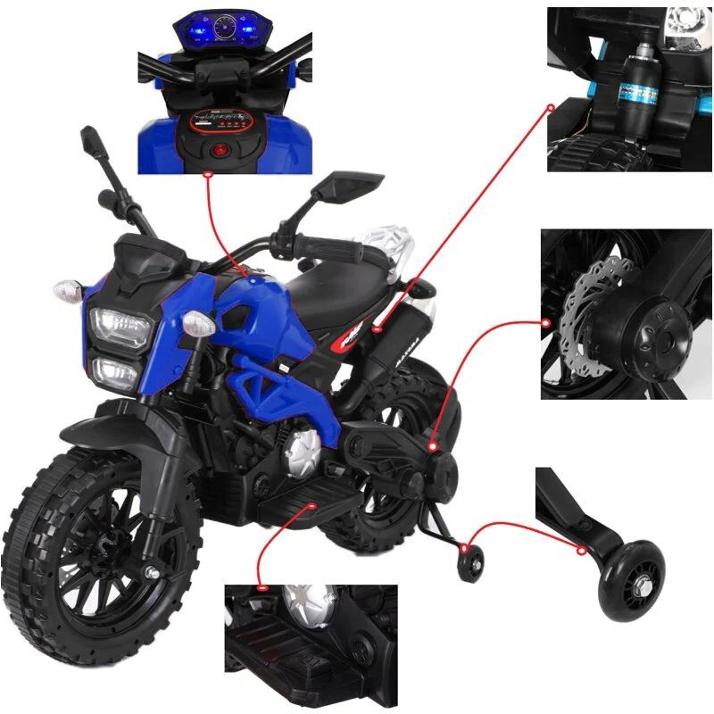 12V Kids Ride-On Motorcycle Toy with Training Wheels 1.8-3.2mph for Ages 3-6 Blue - Image 6