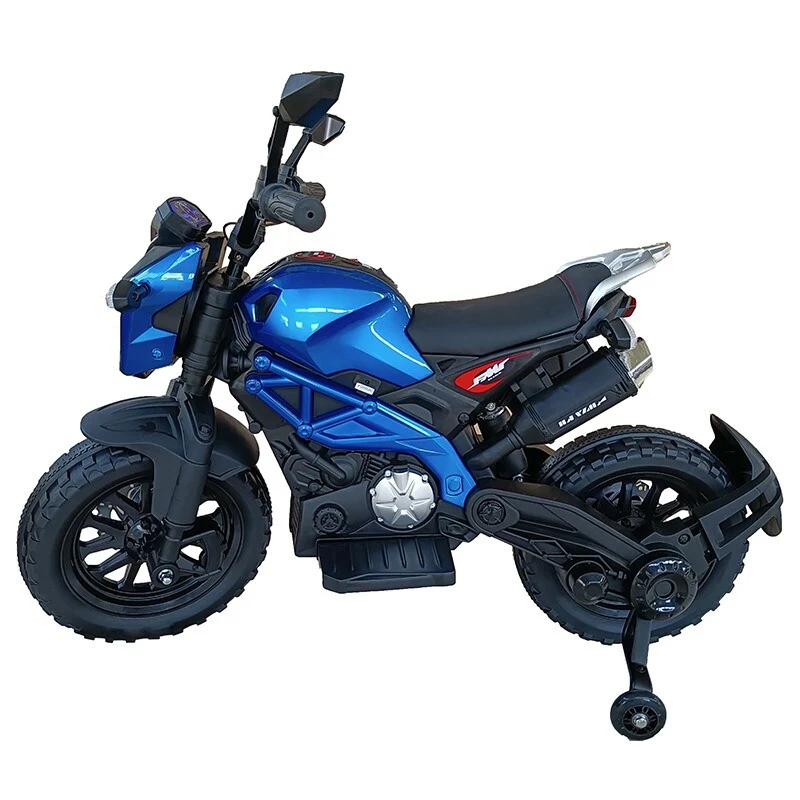12V Kids Ride-On Motorcycle Toy with Training Wheels 1.8-3.2mph for Ages 3-6 Blue - Image 9