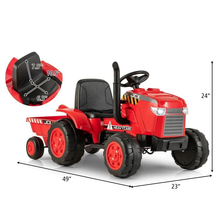 12V Red Toddler Ride-On Tractor Toy with Trailer and Remote Control - Image 12