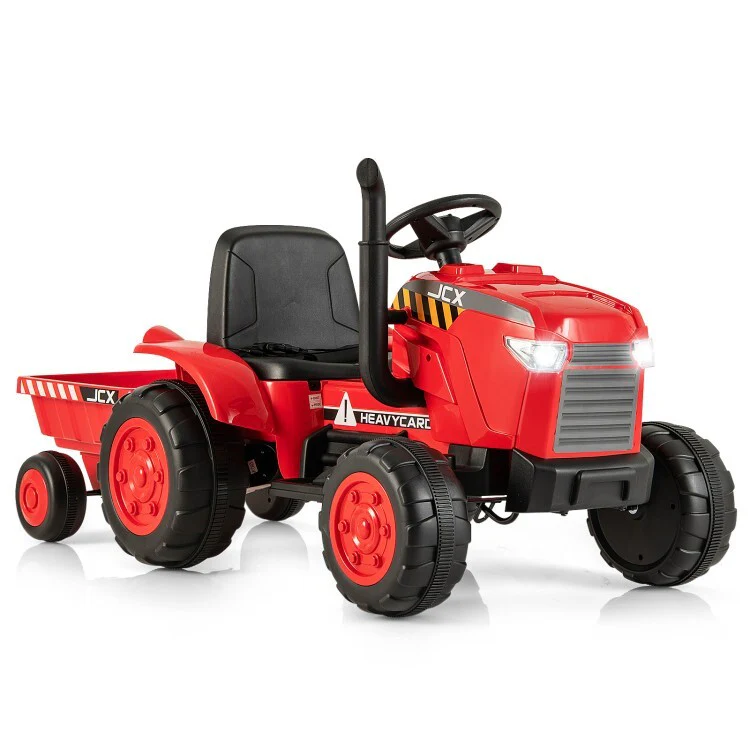 12V Red Toddler Ride-On Tractor Toy with Trailer and Remote Control - Image 2