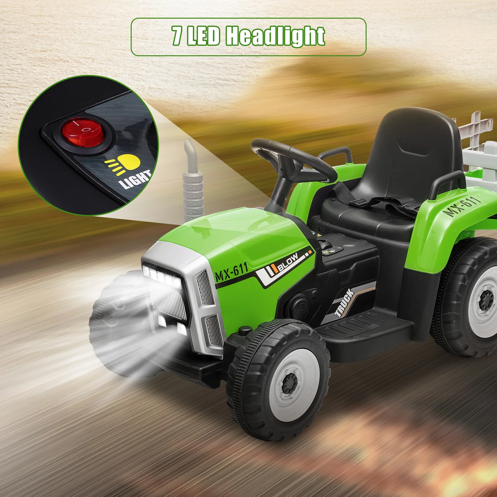 12V Electric Ride-On Tractor with Trailer Battery-Powered Kids Toy Car Gift for Christmas - Image 11