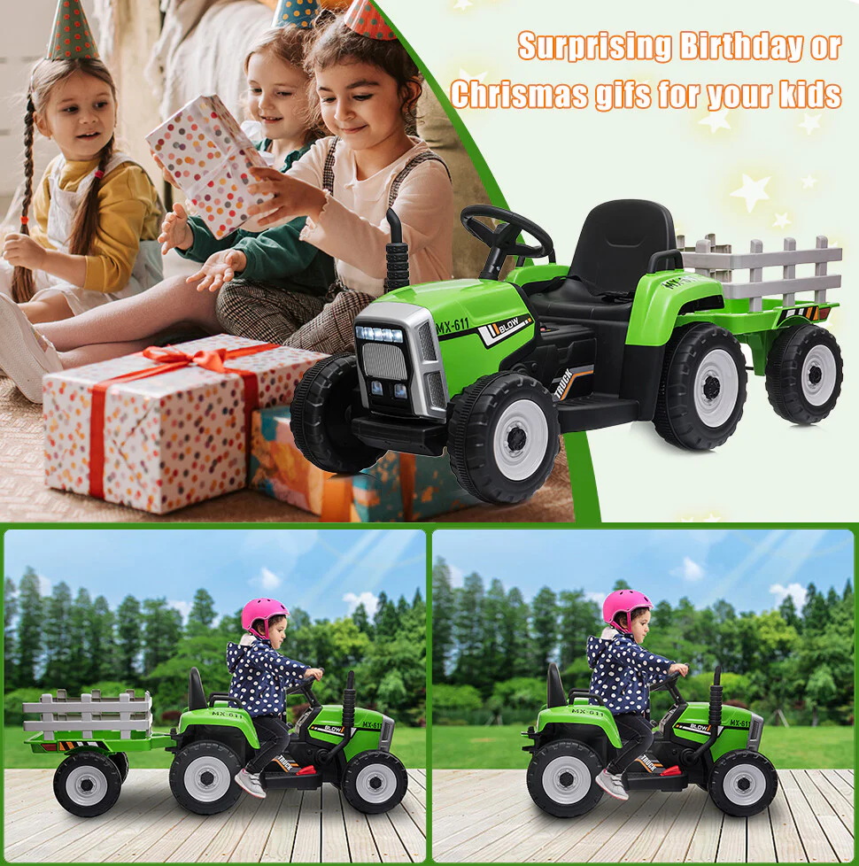12V Electric Ride-On Tractor with Trailer Battery-Powered Kids Toy Car Gift for Christmas - Image 12