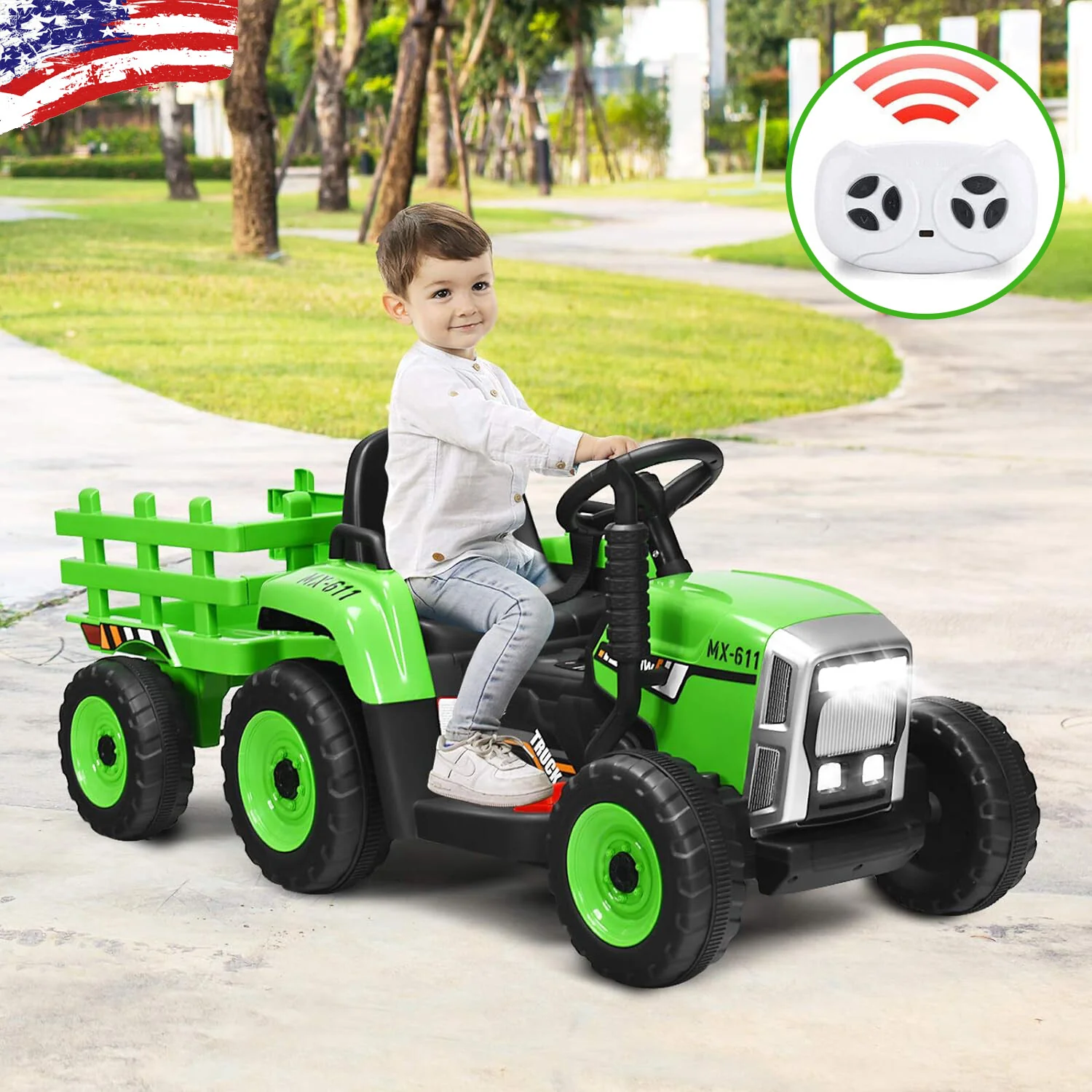 12V Electric Ride-On Tractor with Trailer Battery-Powered Kids Toy Car Gift for Christmas - Image 13