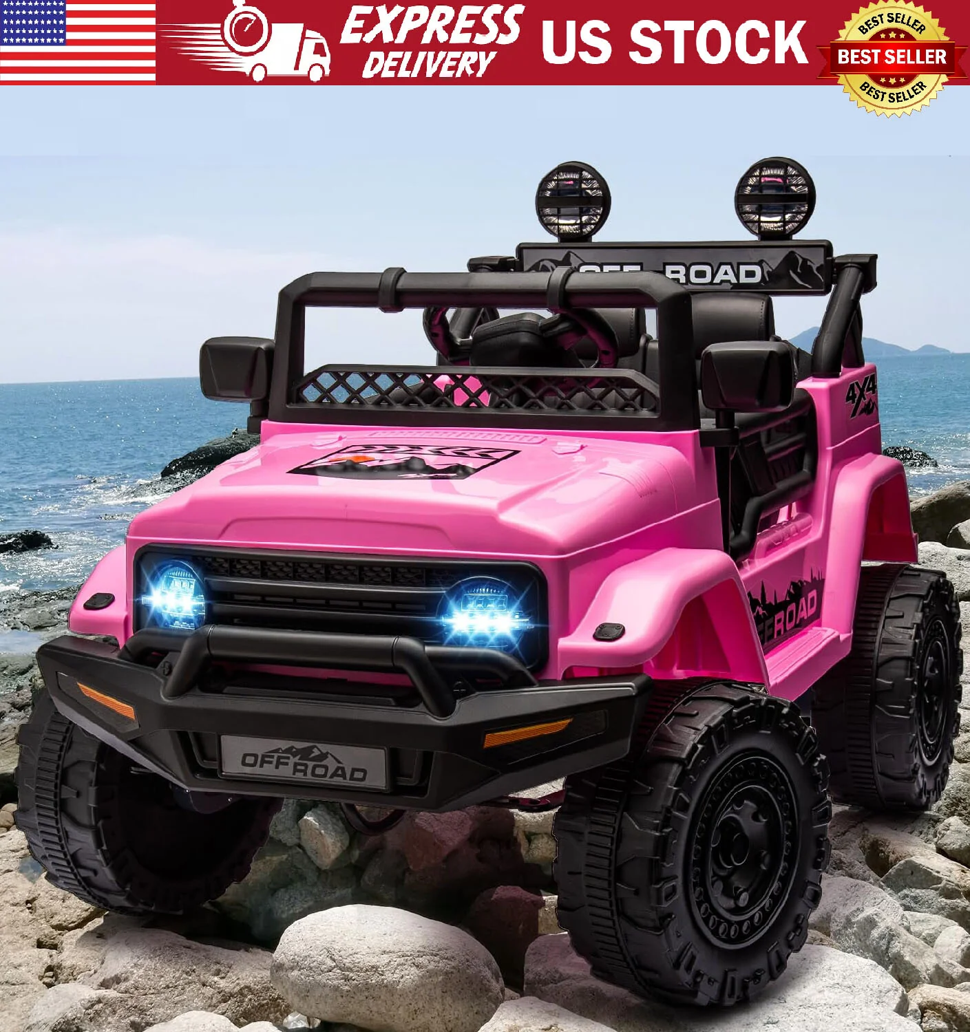 12V Kids 2-Seater Electric Ride-On Truck with LED Lights Pink - Image 8