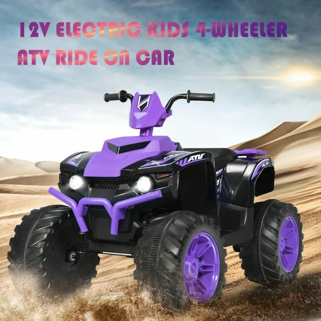 12V Kids 4-Wheeler ATV Ride-On Car with LED Lights and Music Purple - Image 5