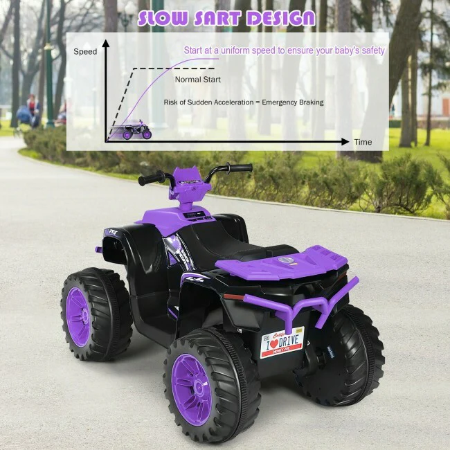 12V Kids 4-Wheeler ATV Ride-On Car with LED Lights and Music Purple - Image 7