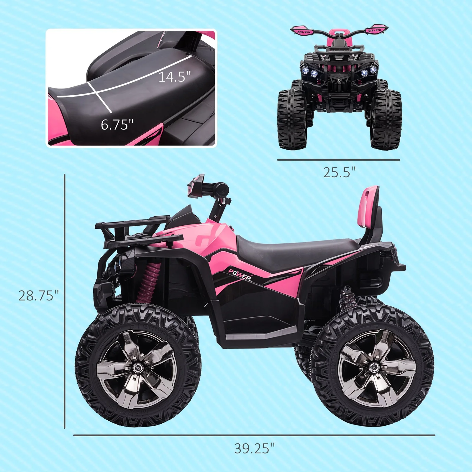 12V Kids Pink ATV Quad Toy Car with Music and Headlights - Image 2