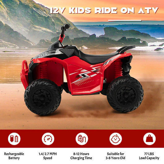 12V Kids ATV with Adjustable Speed and Comfortable Seat - Red - Image 3