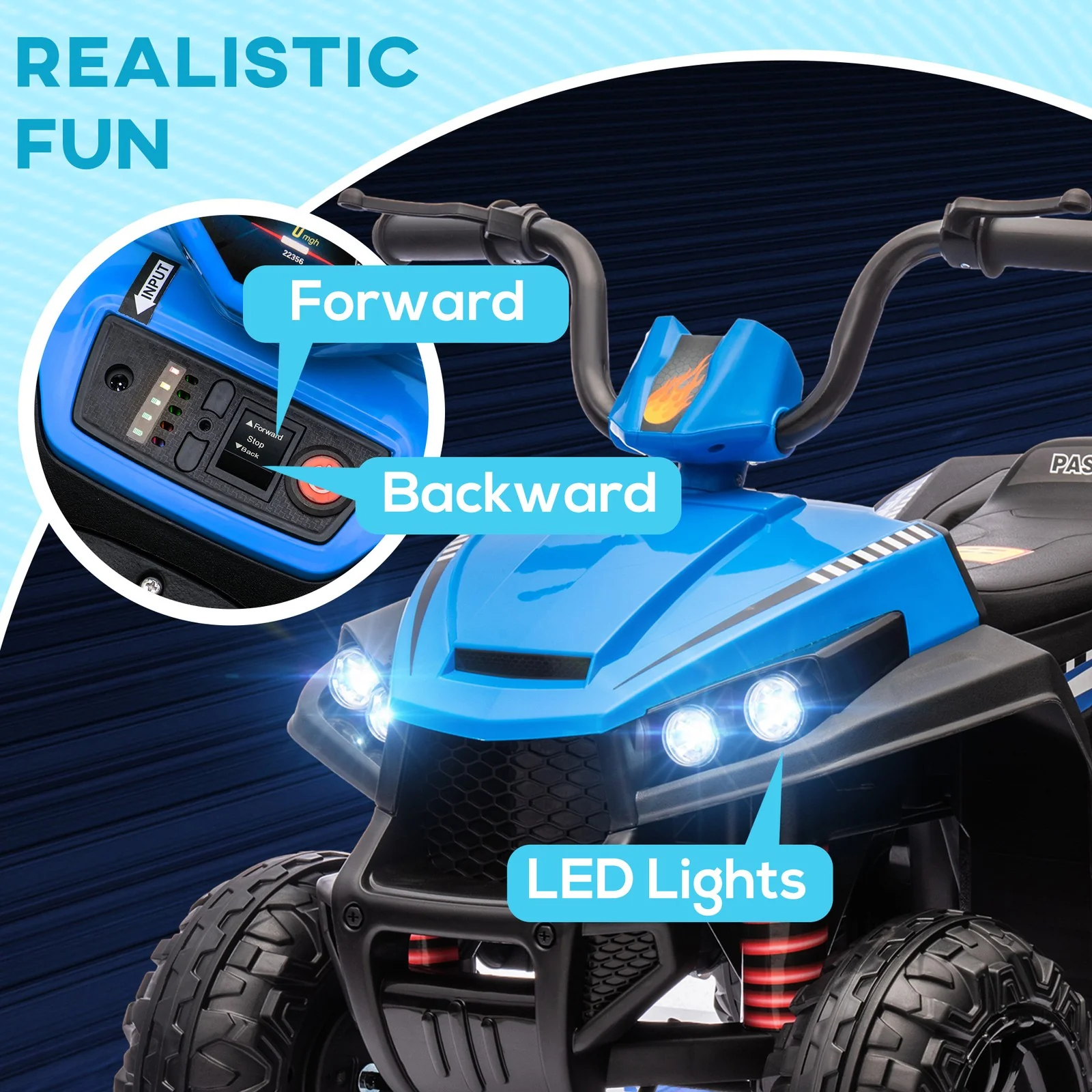 12V Kids ATV with Spring Suspension and Forward/Reverse Drive Blue - Image 6