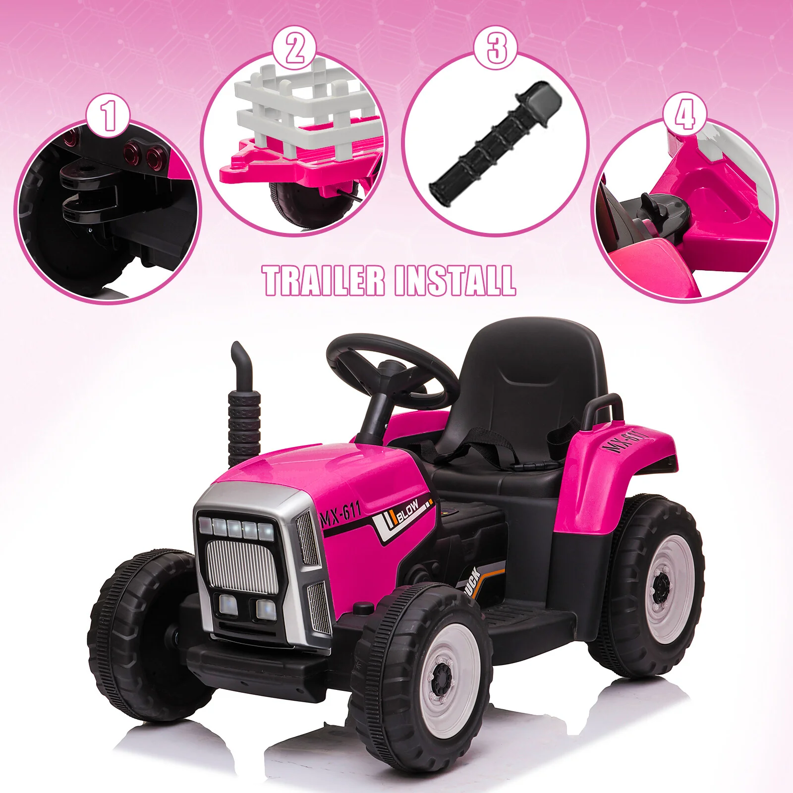 12V Battery-Powered Electric Kids Tractor with Trailer Toddler Ride-On Car and Remote Control - Image 7