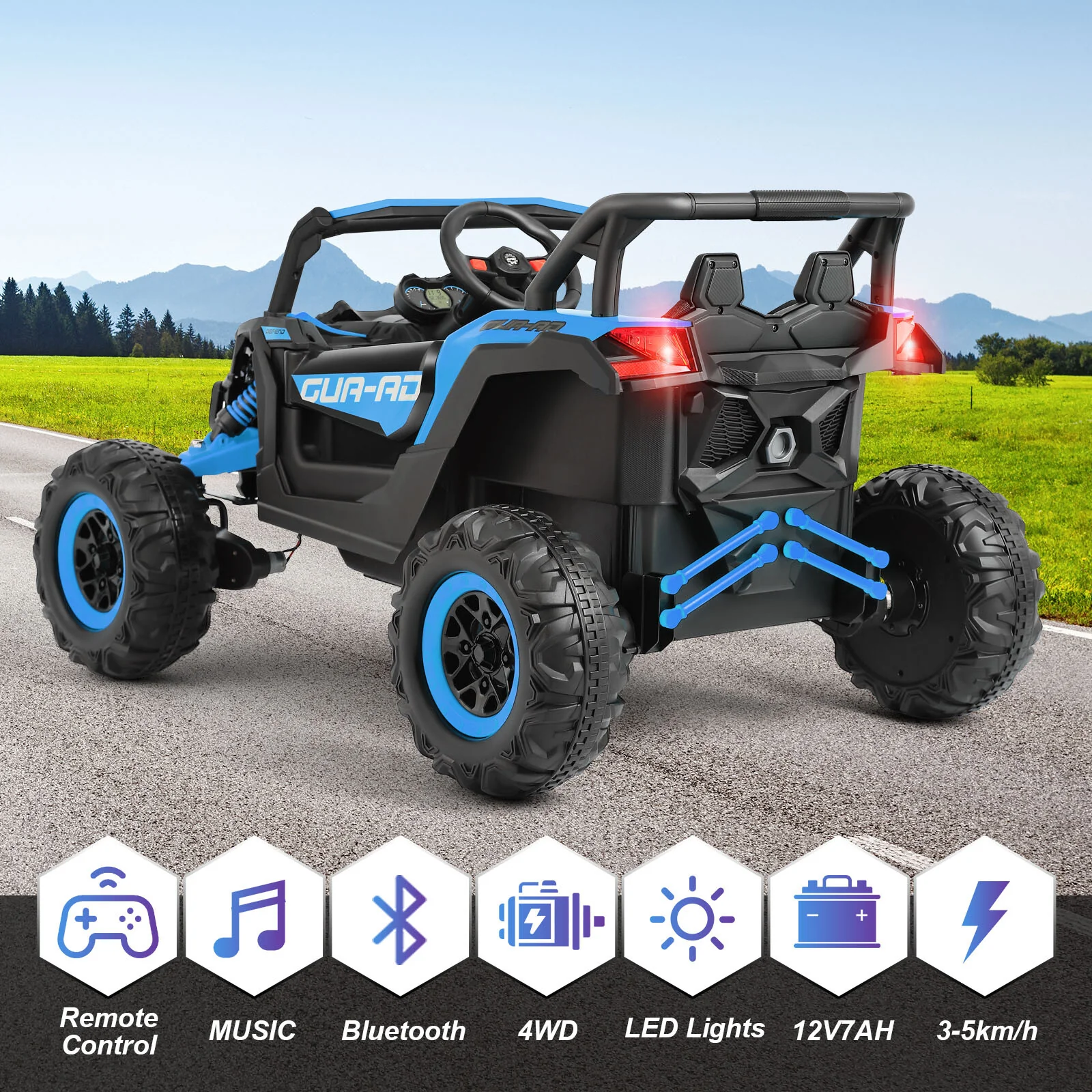 12V Blue Kids Electric Off-Road Ride-On UTV Vehicle with Music, LED Lights, and Remote Control - Image 5