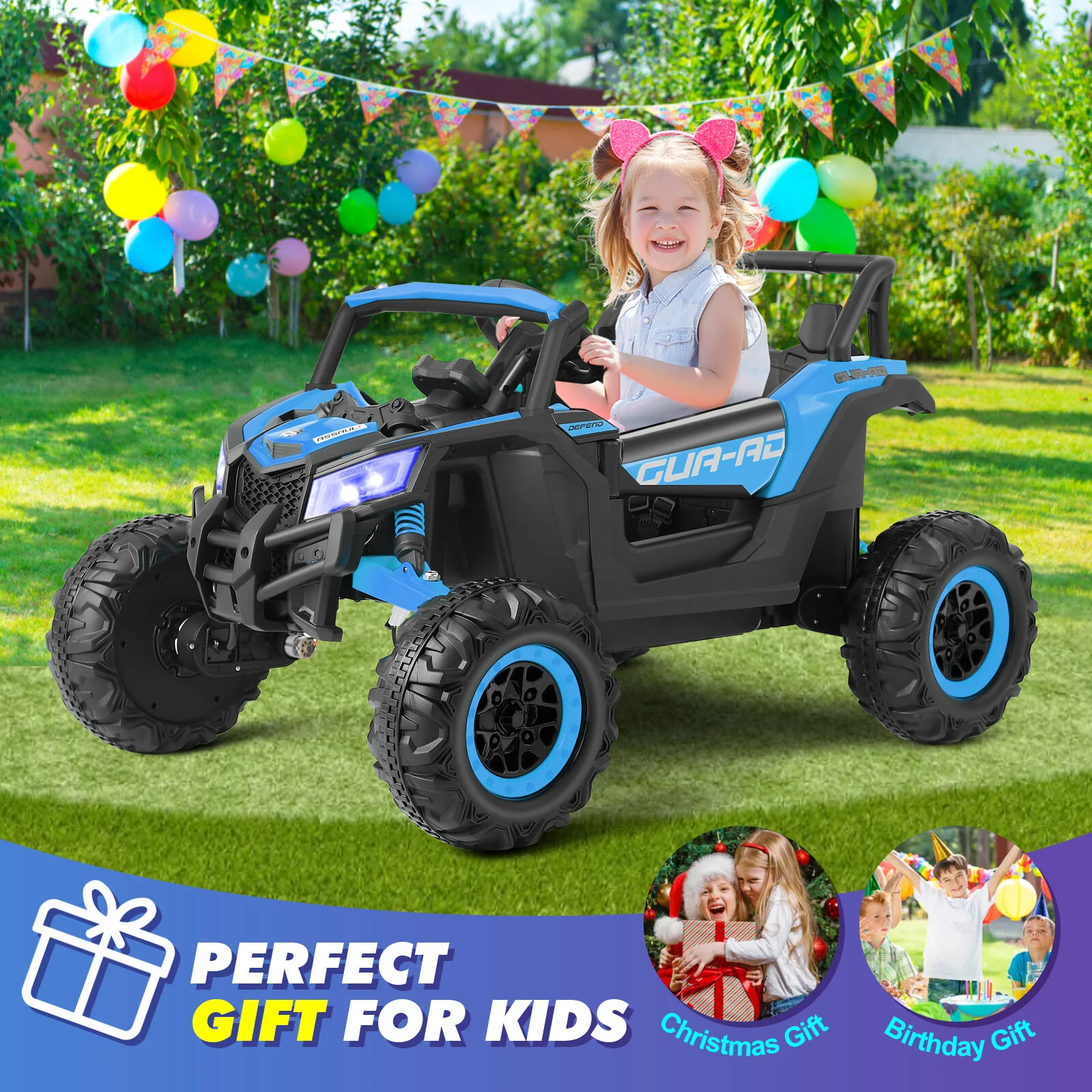 12V Blue Kids Electric Off-Road Ride-On UTV Vehicle with Music, LED Lights, and Remote Control - Image 9