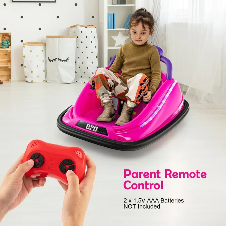 12V Electric Kids Bumper Car Ride-On Toy with 360 Spin and Remote Control Pink Toddler Vehicle - Image 3