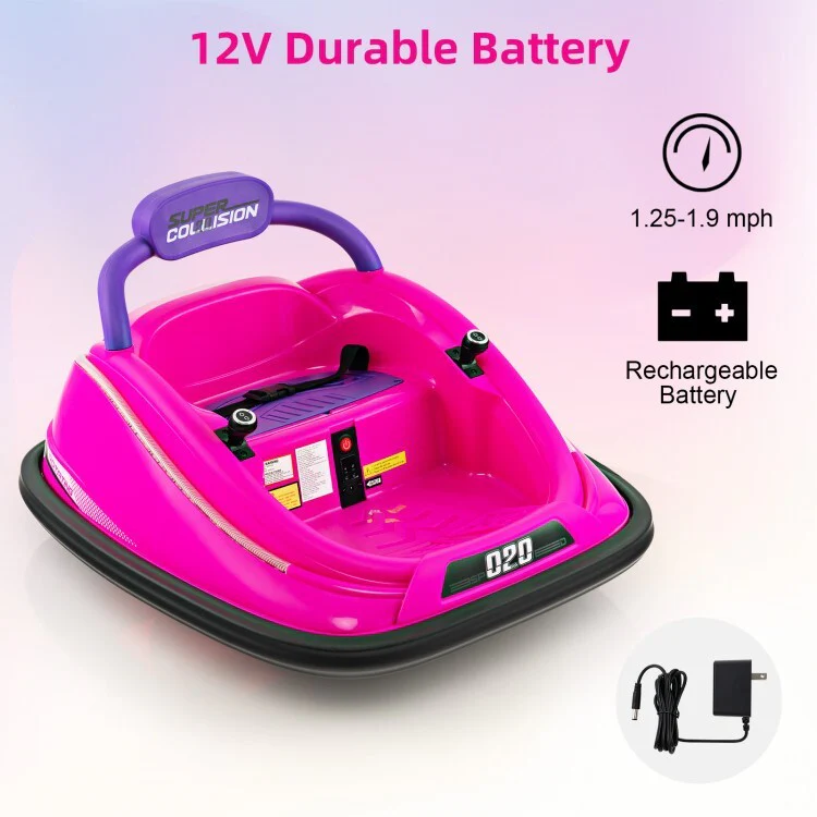 12V Electric Kids Bumper Car Ride-On Toy with 360 Spin and Remote Control Pink Toddler Vehicle - Image 7
