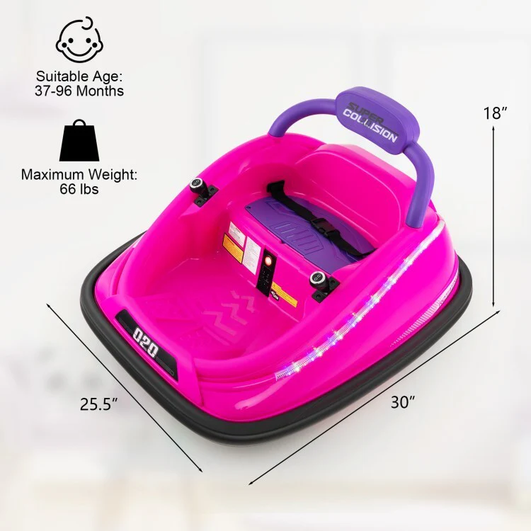 12V Electric Kids Bumper Car Ride-On Toy with 360 Spin and Remote Control Pink Toddler Vehicle - Image 9