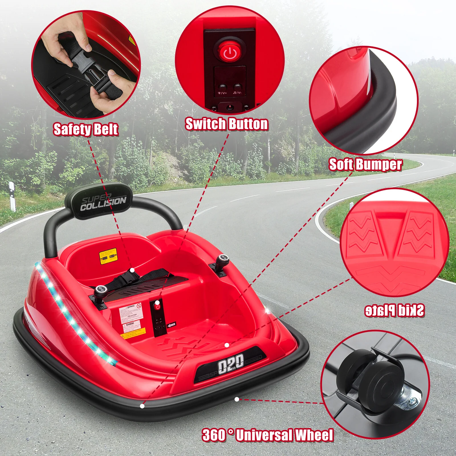 12V Kids Twin Bumper Car with Parent Remote Control, Lights, and 360° Rotation Motor - Image 3