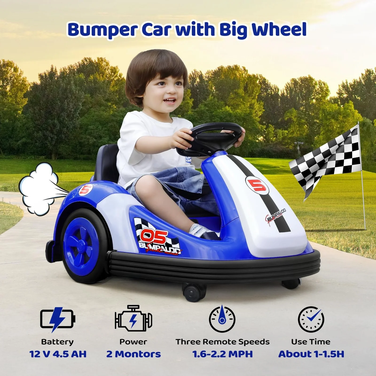 12V Kids Bumper Car with Large Wheels, 2.2 MPH Max Speed, Toddler Ride-On Car with Remote Control - Image 3