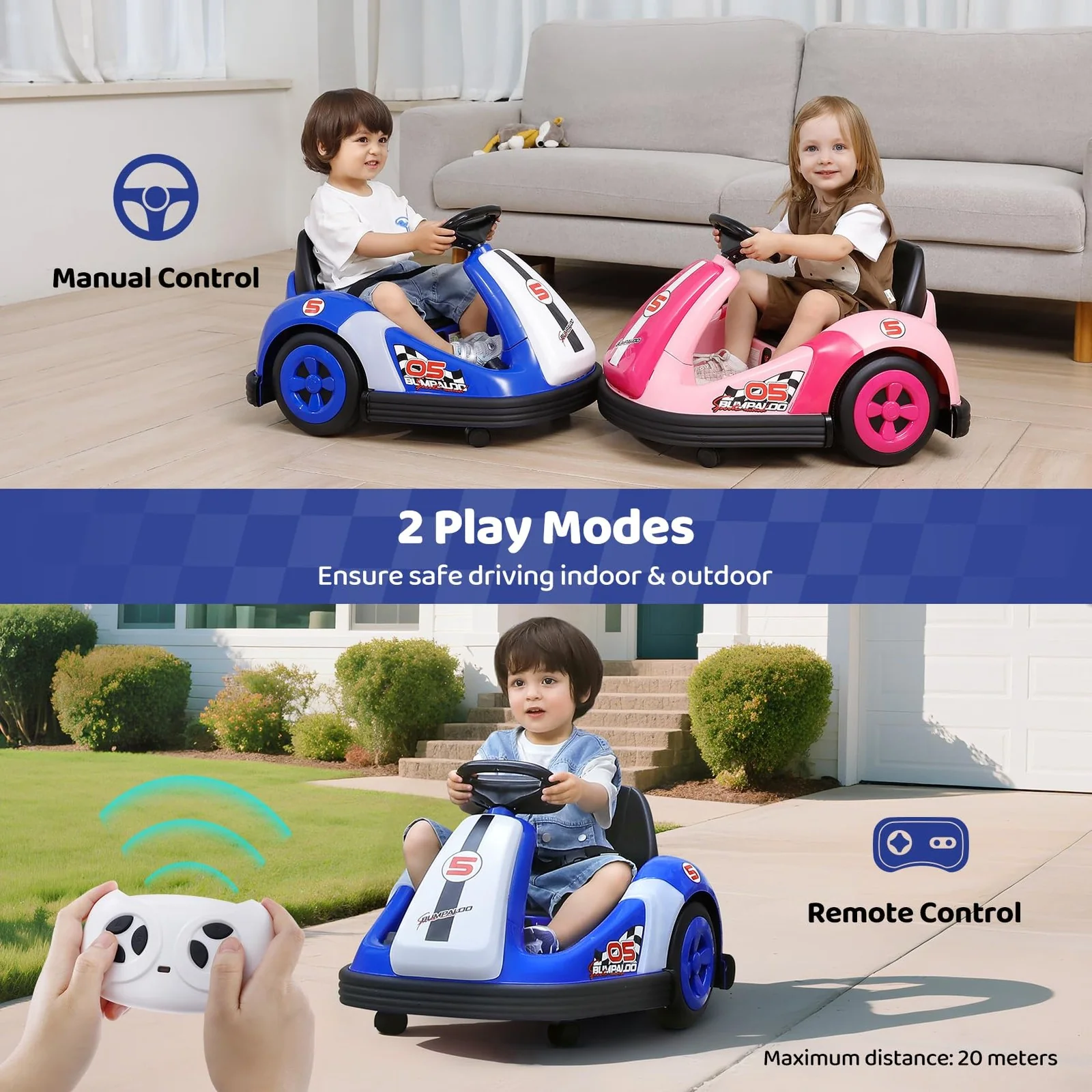 12V Kids Bumper Car with Large Wheels, 2.2 MPH Max Speed, Toddler Ride-On Car with Remote Control - Image 7