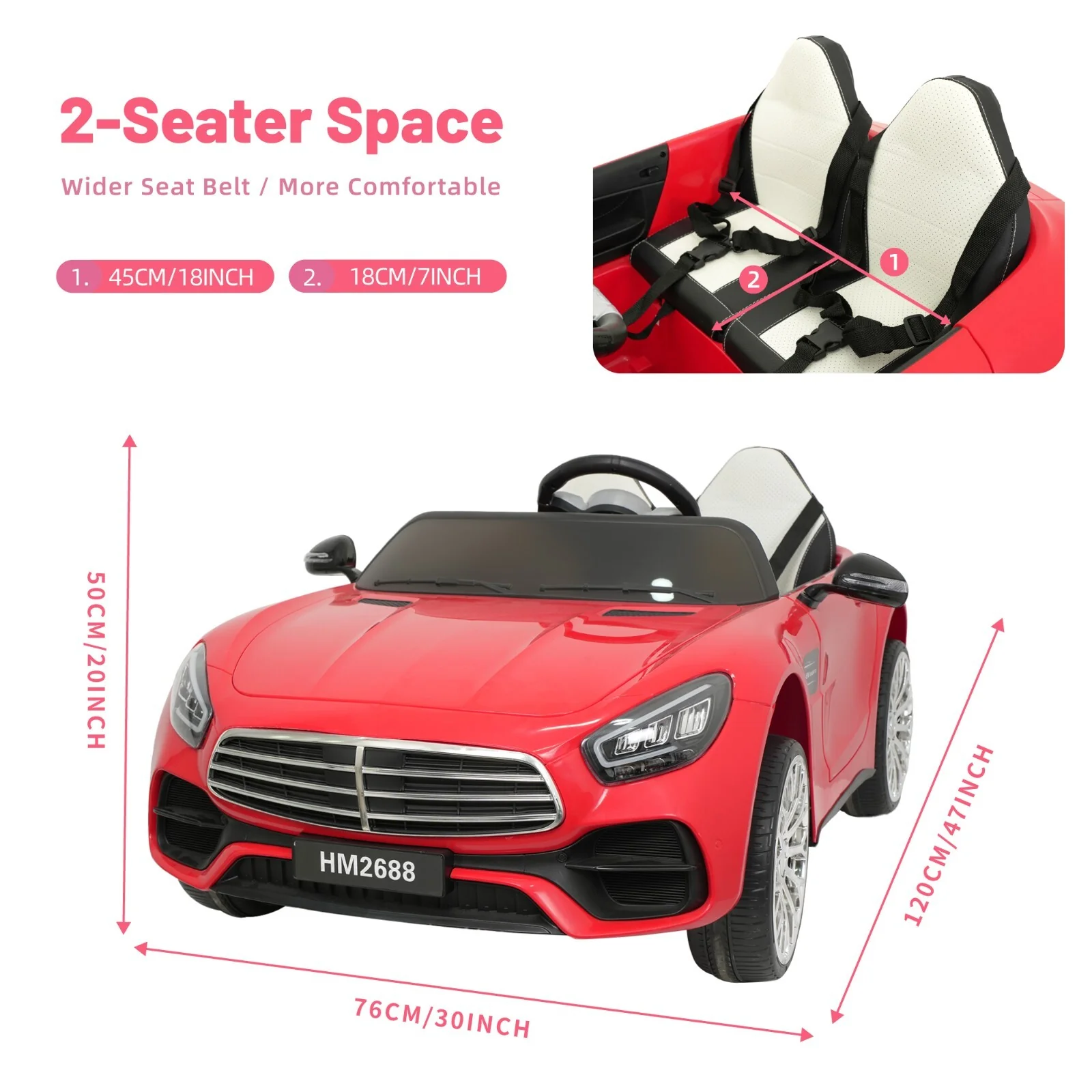 12V Kids 2-Seater Ride-On Car with Power Wheels, Parent Remote Control, and MP3 Player - Image 7