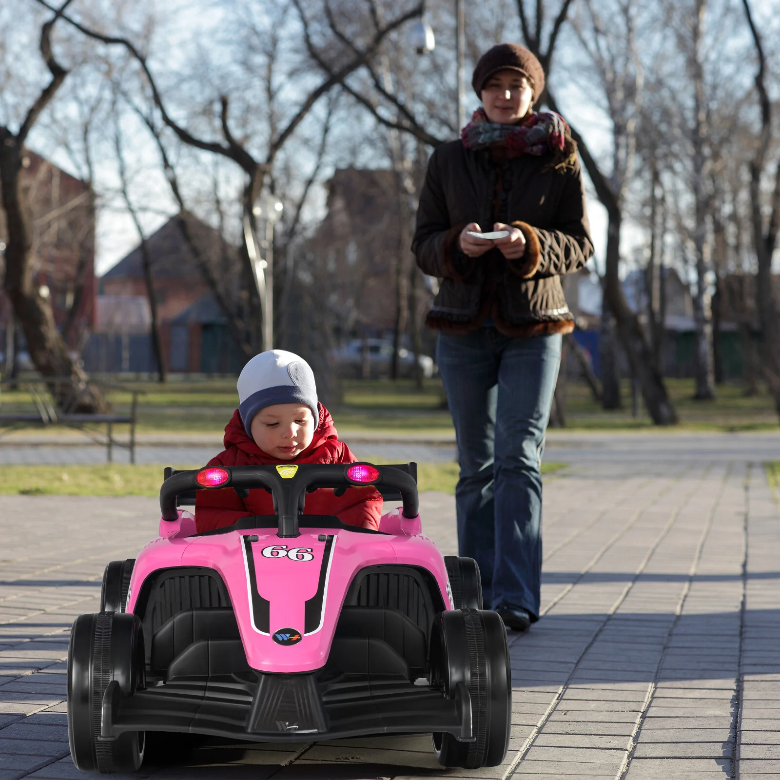 12V Pink Kids Electric Racing Truck with 2 Speeds, Remote Control, MP3, and Lights - Image 5