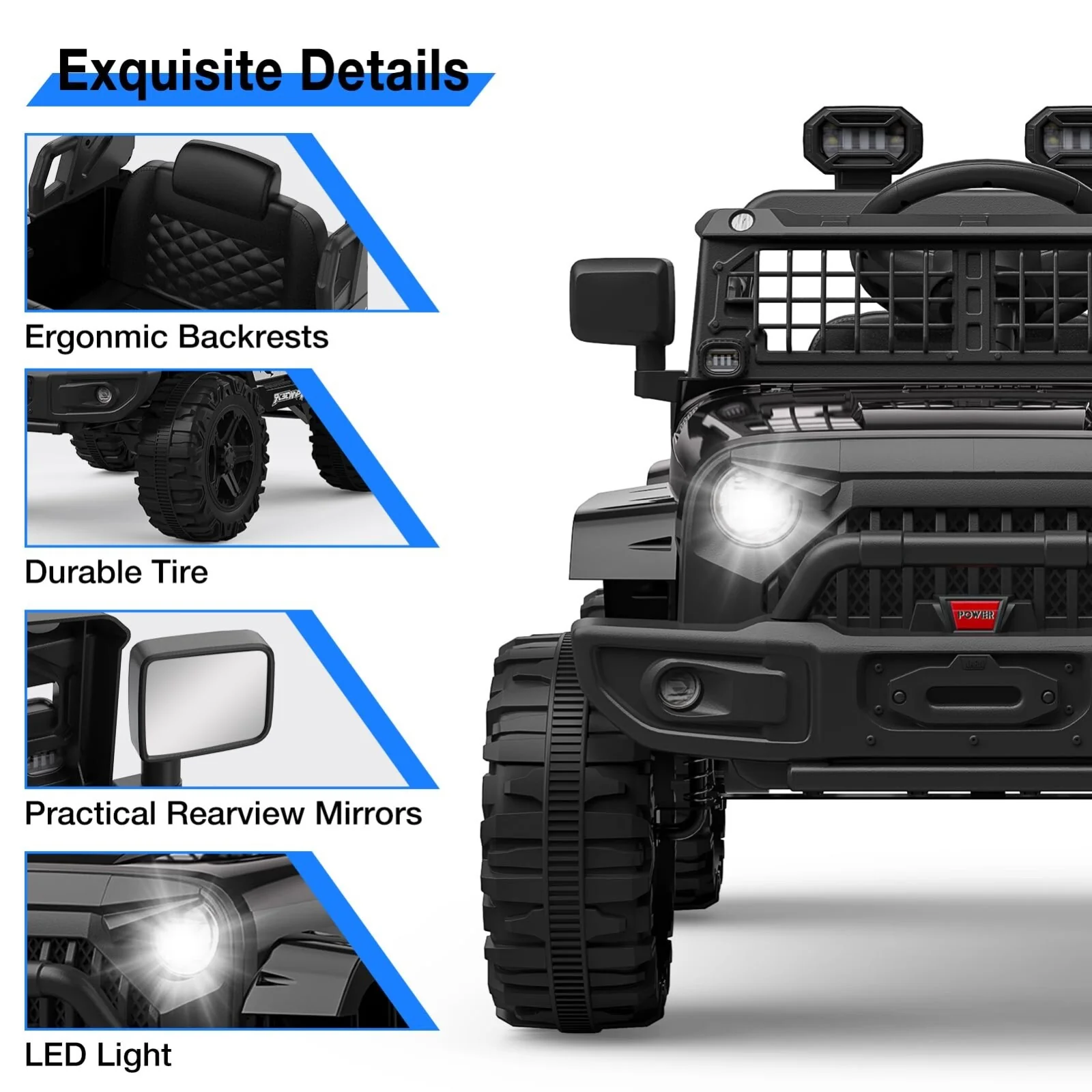 12V Kids Ride-On Truck Vehicle with Power Wheels, Remote Control, and Bluetooth - Image 8