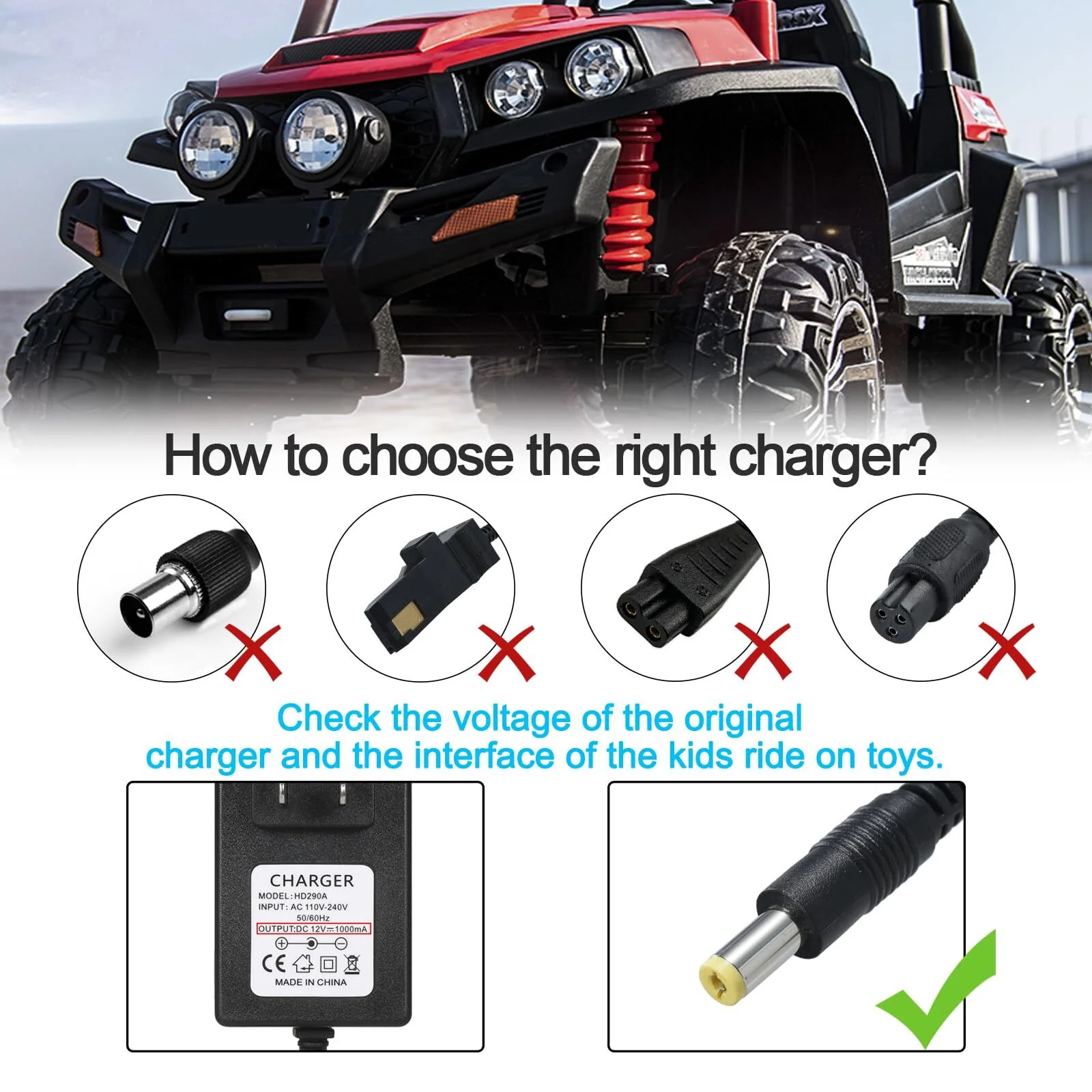 12V Battery Charger for Kids Ride-On Toy Cars and SUVs - Image 4
